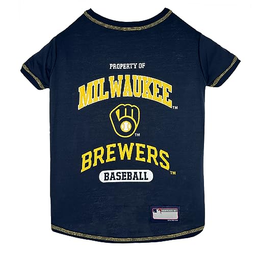 MLB Milwaukee Brewers Hunde-T-Shirt, Größe S. - Lizenziertes Shirt für Haustiere Team farbig mit Team-Logos. - Hochwertige, dehnbare Materialien für den Komfort Ihres Hundes und Ihrer Katze. von Pets First