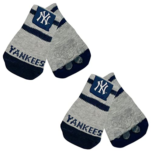 MLB New York Yankees Anti-Rutsch-Hundesocken mit elastischem geripptem Oberteil, Größe M/L Indoor/Outdoor Socken, bester Hundepfotenschutz, 2 Paar Haustiersocken mit Ihrem Lieblings-Baseballsportteam von Pets First