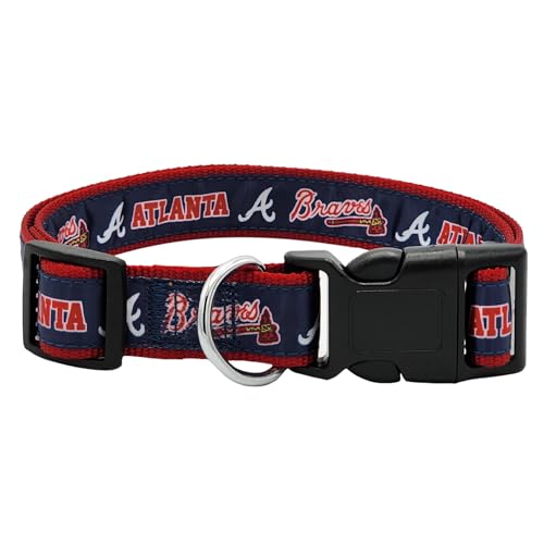 MLB PET Collar Atlanta Braves Hundehalsband, mittelgroß, Baseball-Team-Halsband für Hunde und Katzen, glänzendes und farbenfrohes Hunde- und Katzenhalsband, lizenziert von The MLB von Pets First