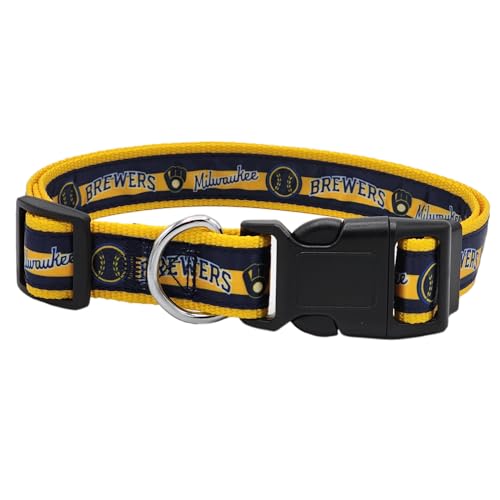 MLB Pet Collar Milwaukee Brewers Hundehalsband, großes Baseball-Team-Halsband für Hunde und Katzen, glänzendes und farbenfrohes Hunde- und Katzenhalsband, lizenziert von The MLB von Pets First