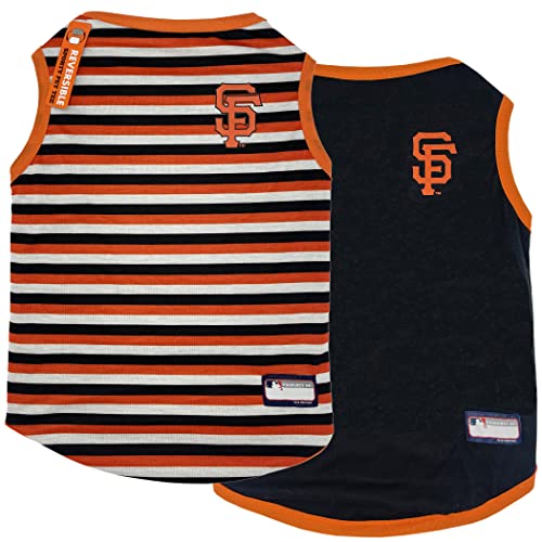 MLB SAN Francisco Giants Wendbares T-Shirt, Größe XL, für Hunde und Katzen, mit Team-Logo, 2 Designs, gestreiftes T-Shirt auf der einen Seite, solides Design auf der anderen Seite von Pets First