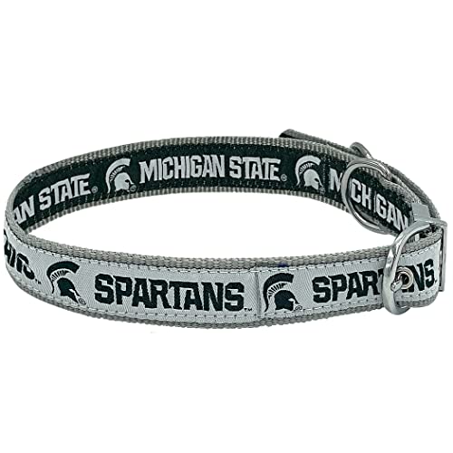 Michigan State Spartans Wendehalsband NCAA für Hunde und Katzen, Größe L Premium Home & Away Zweiseitiges Haustierhalsband, verstellbar mit Metallschnalle. Ihr Lieblings-Universitätsteam mit einem von Pets First