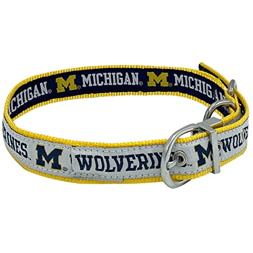 Michigan Wolverines NCAA Hundehalsband, wendbar, Größe L Premium Home & Away Zweiseitiges Haustierhalsband Verstellbar mit Metallschnalle Ihr Lieblings-Kollegiate-Team-Halsband mit einem einzigartigen von Pets First