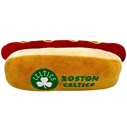 Pets First NBA Boston Celtics Hot Dog Plüsch Hund & Katze Quietschspielzeug – Niedliches Hot-Dog Snack Plüschtier für Hunde & Katzen mit innerem Quietscher & schönem Basketball-Team-Name/Logo von Pets First