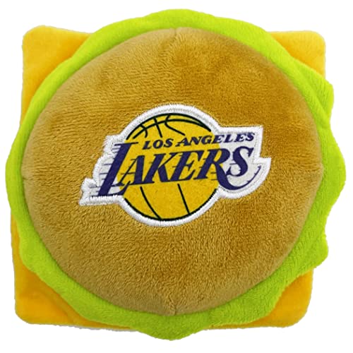 NBA LA Lakers Käse Burger Plüsch Hund & Katze quietschendes Spielzeug – süßes Stadion Hamberger Snack Plüschspielzeug für Hunde & Katzen mit innerem Quietscher & schönem Basketball Team Name/Logo von Pets First