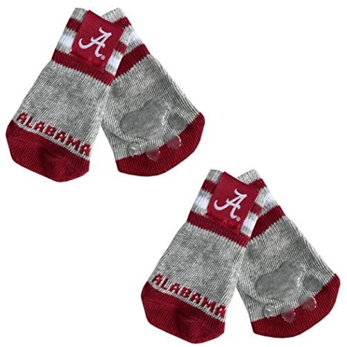 NCAA Alabama Crimson Tide Anti-Rutsch-Hundesocken mit elastischem geripptem Oberteil, Größe X-Small/S. Socken für drinnen und draußen, bester Hundepfotenschutz, 2 Paar Haustiersocken mit Ihrem von Pets First