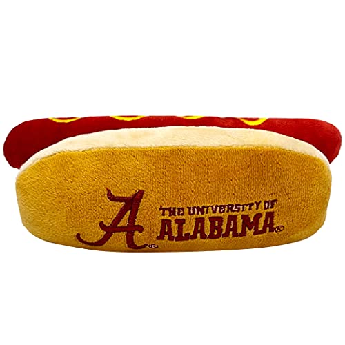 NCAA Alabama Crimson Tide Hot Dog Plüsch Hund & Katze Quietschspielzeug – süßester Hot Dog Snack Plüschtier für Hunde & Katzen mit innerem Quietscher & schönem Fußball/Basketball-Teamname/Logo von Pets First