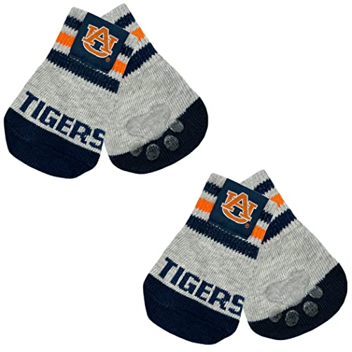 NCAA Auburn Tigers Anti-Rutsch-Hundesocken mit elastischem geripptem Oberteil, Größe M/L. Socken für drinnen und draußen, bester Hundepfotenschutz, 2 Paar Haustiersocken mit Ihrem Lieblingssportteam von Pets First