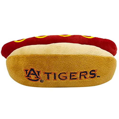 NCAA Auburn Tigers HOT Dog Plüsch Hund & Katze Quietschspielzeug – süßester Hot Dog Snack Plüschtier für Hunde & Katzen mit innerem Quietscher & schönem Fußball/Basketball-Teamname/Logo von Pets First