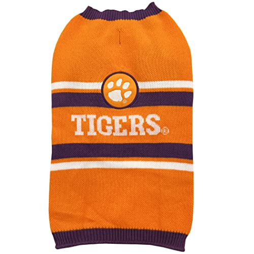 NCAA Clemson Tigers Hundepullover, Größe L, warmer und gemütlicher Strickpullover mit NCAA-Team-Logo, bester Welpenpullover für große und kleine Hunde von Pets First