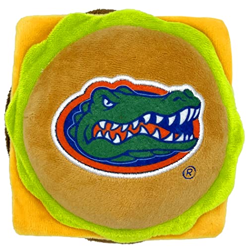 NCAA Florida Gators Cheese Burger Plüsch Hund & Katze Quietschspielzeug – süßestes Stadion Hamberger Snack Plüschtier für Hunde & Katzen mit innerem Quietscher & schönem von Pets First