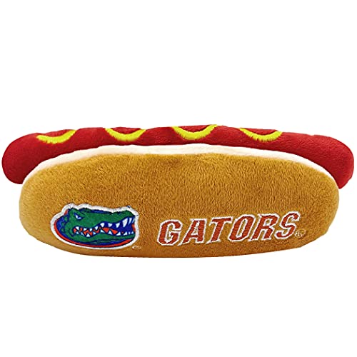 Pets First NCAA Florida Gators Hot Dog Plüschtier für Hunde und Katzen, Quietschspielzeug für Hunde und Katzen, mit innerem Quietscher und schönem Fußball-/Basketball-Teamname/Logo von Pets First