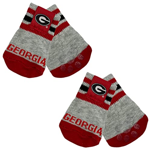 NCAA Georgia Bulldogs rutschfeste Hundesocken mit elastischem geripptem Oberteil, Größe XS / S. Socken für drinnen und draußen, bester Hundepfotenschutz, 2 Paar Haustiersocken mit Ihrem von Pets First