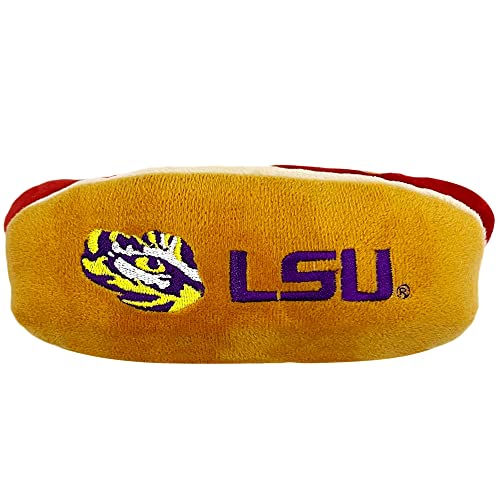 NCAA LSU Tigers HOT Dog Plüsch Hund & Katze Quietschspielzeug - Süßester HOT-Dog Snack Plüschtier für Hunde & Katzen mit innerem Quietscher & schönem Fußball/Basketball Team Name/Logo von Pets First