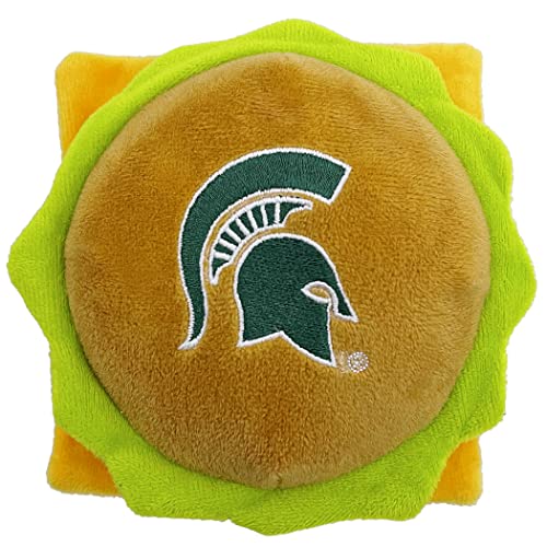 NCAA Michigan State Spartans Cheesburger, Plüsch-Spielzeug für Hunde und Katzen, Quietschspielzeug für Hunde und Katzen, mit Quietscher innen und schönem Fußball-/Basketball-Teamname/Logo von Pets First