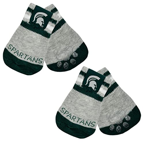 NCAA Michigan State Spartans rutschfeste Hundesocken mit elastischem geripptem Oberteil, Größe M/L. Socken für drinnen und draußen, Bester Hundepfotenschutz, 2 Paar Haustiersocken mit Ihrem von Pets First