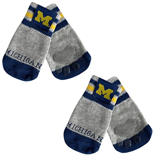 NCAA Michigan Wolverines Anti-Rutsch-Hundesocken mit elastischem geripptem Oberteil, Größe M/L. Socken für drinnen und draußen, Bester Hundepfotenschutz, 2 Paar Haustiersocken mit Ihrem von Pets First