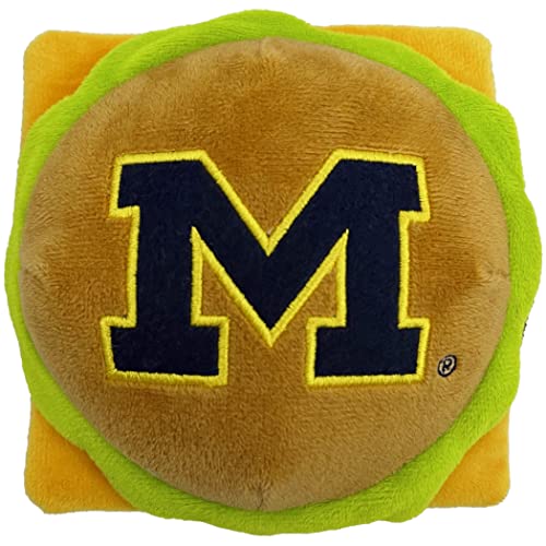 NCAA Michigan Wolverines Cheesburger, Plüsch-Spielzeug für Hunde und Katzen, Quietschspielzeug für Hunde und Katzen, mit Quietscher innen und schönem Fußball-/Basketball-Teamname/Logo von Pets First