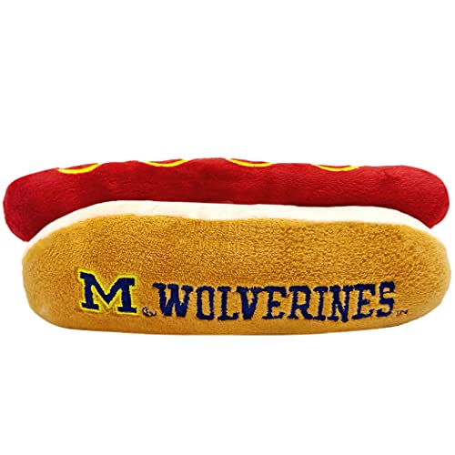 Pets First NCAA Michigan Wolverines Hot Dog Plüschtier für Hunde und Katzen, Quietschspielzeug, süßester Hot-Dog-Snack, Plüschspielzeug für Hunde und Katzen, mit innerem Quietscher und schönem von Pets First