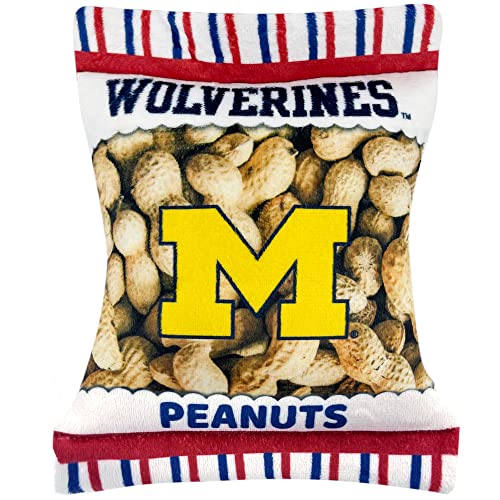 Pets First NCAA Michigan Wolverines knisterndes Plüsch-Spielzeug für Hunde und Katzen, Quietschspielzeug für Hunde und Katzen, mit innerem Quietscher und schönem Fußball-/Basketball-Teamname/Logo von Pets First