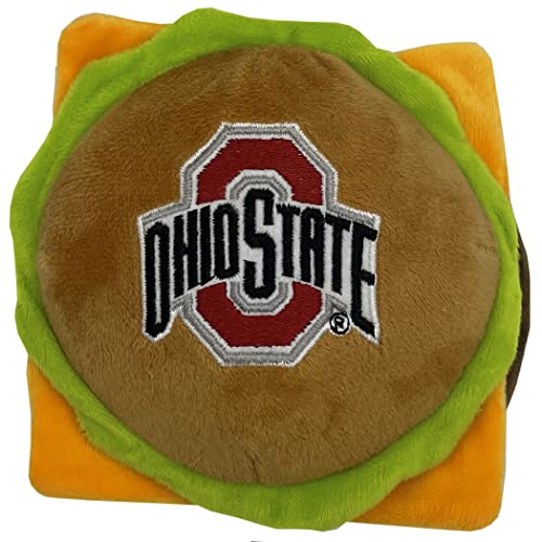 NCAA Ohio State Buckeyes Cheese Burger Plüsch Hund & Katze Quietschspielzeug – süßestes Stadion Hamberger Snack Plüschtier für Hunde & Katzen mit innerem Quietscher & schönem von Pets First