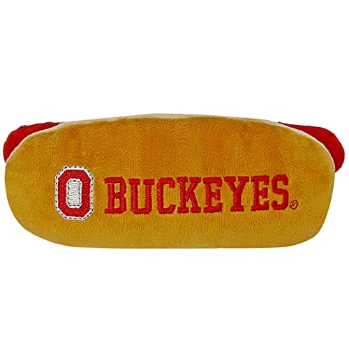 NCAA Ohio State Buckeyes Hot Dog Plüschtier für Hunde und Katzen, Quietschspielzeug für Hunde und Katzen, mit innerem Quietscher und schönem Fußball-/Basketball-Teamname/Logo von Pets First