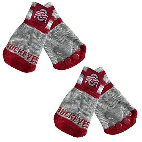 NCAA Ohio State Buckeyes rutschfeste Hundesocken mit elastischem geripptem Oberteil, Größe X-Small/S. Socken für drinnen und draußen, Bester Hundepfotenschutz, 2 Paar Haustiersocken mit Ihrem von Pets First