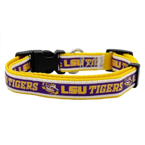 NCAA PET Halsband LSU Tigers Hundehalsband, Größe L, College-Team-Halsband für Hunde und Katzen, glänzendes und farbenfrohes Hunde- und Katzenhalsband, lizenziert von der NCAA von Pets First