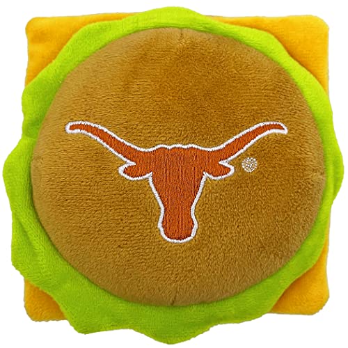 Pets First NCAA Texas Longhorns Cheeseburger Plüschtier für Hunde und Katzen, Quietschspielzeug für Hunde und Katzen, mit innerem Quietscher und schönem Fußball/Basketball-Teamname/Logo von Pets First