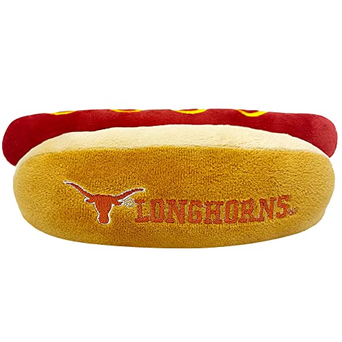 Pets First NCAA Texas Longhorns Hot Dog Plüschtier für Hunde und Katzen, Quietschspielzeug für Hunde und Katzen, mit innerem Quietscher und schönem Fußball-/Basketball-Teamname/Logo von Pets First