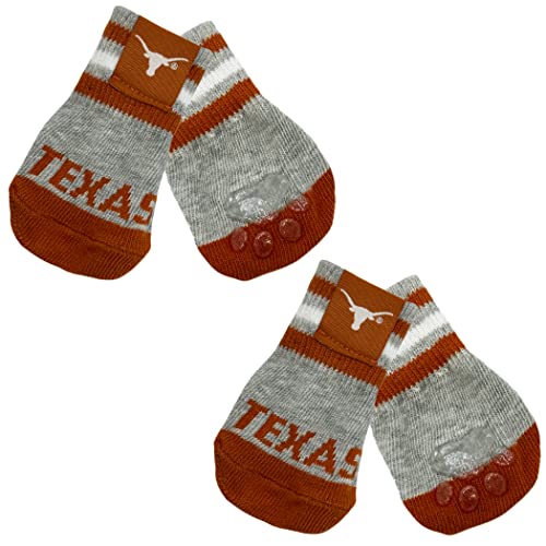 NCAA Texas Longhorns rutschfeste Hundesocken mit elastischem geripptem Oberteil, Größe M/L. Socken für drinnen und draußen, bester Hundepfotenschutz, 2 Paar Haustiersocken mit Ihrem Lieblingssportteam von Pets First