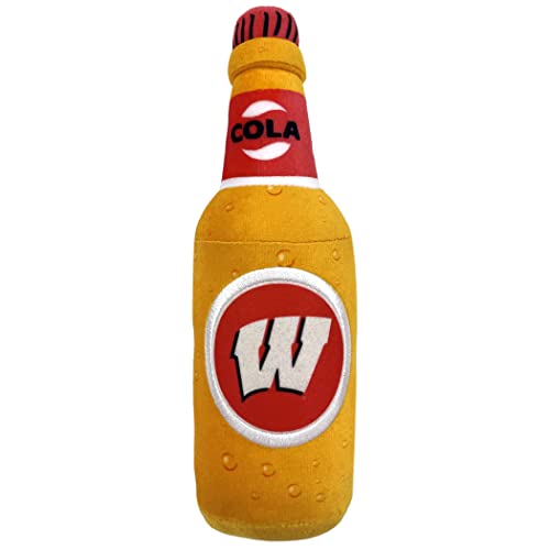 NCAA Wisconsin Badgers Bierflasche Plüsch Hund & Katze Quietschspielzeug – süßeste Stadion Soda Flasche Snack Plüschtier für Hunde & Katzen mit innerem Quietscher & schönem Fußball/Basketball Team von Pets First