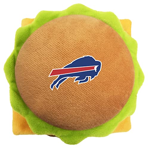 NFL Buffalo Bills Cheese Burger Plüsch Hund & Katze quietschendes Spielzeug – süßes Stadion Hamberger Snack Plüschspielzeug für Hunde & Katzen mit innerem Quietscher & schönem Fußballmann-Namen / Logo von Pets First