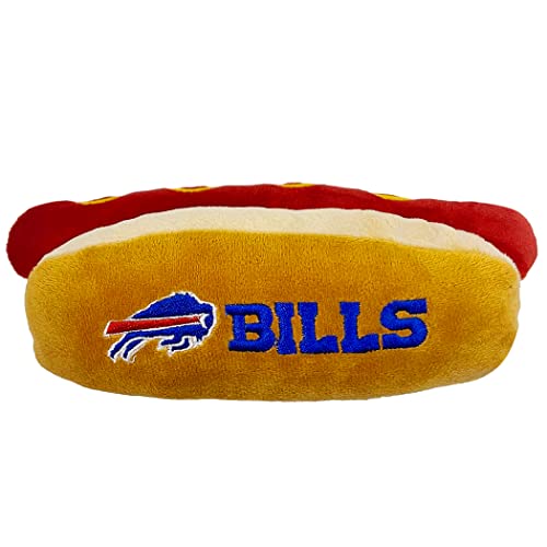 Pets First NFL Buffalo Bills Hot Dog Plüsch Hund & Katze Quietschspielzeug – süßestes Hot-Dog Snack Plüschspielzeug für Hunde & Katzen mit innerem Quietscher & schönem Fußball Team Name/Logo von Pets First