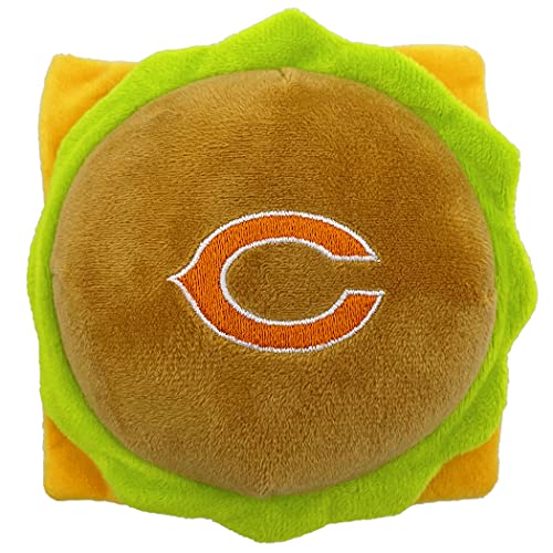 NFL Chicago Bears Cheese Burger Plüsch Hund & Katze quietschendes Spielzeug – süßes Stadion Hamberger Snack Plüschspielzeug für Hunde & Katzen mit innerem Quietscher & schönem Fußballmann-Namen / Logo von Pets First