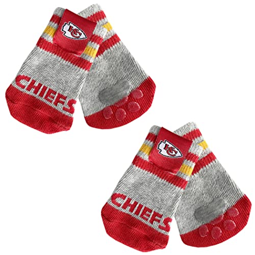 NFL Kansas City Chiefs Anti-Rutsch-Hundesocken mit elastischem geripptem Oberteil, Größe X-Small/Small Indoor/Outdoor Socken, bester Hundepfotenschutz, 2 Paar, cooles Welpenzubehör mit NFL Logo of von Pets First