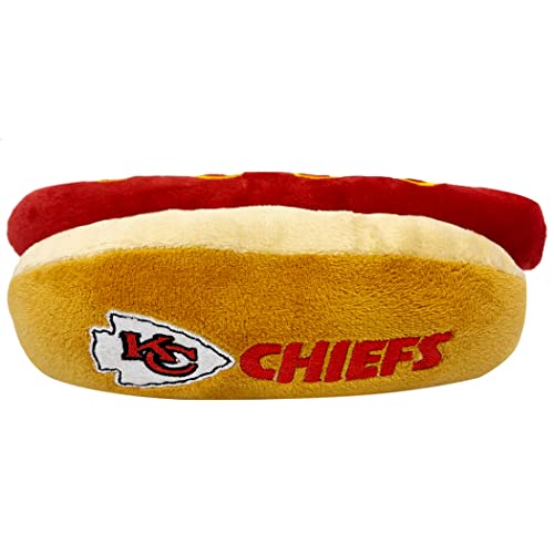 Pets First NFL Kansas City Chiefs Hot Dog Plüsch Hund & Katze Quietschspielzeug - Niedliches Hot-Dog Snack Plüschspielzeug für Hunde & Katzen mit innerem Quietscher & schönem Fußball Team Name/Logo von Pets First