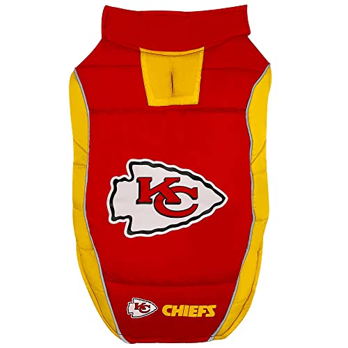 NFL Kansas City Chiefs Pufferweste für Hunde und Katzen, Größe L Warmer, gemütlicher und wasserdichter Hundemantel für kleine und große Hunde/Katzen Beste NFL lizenzierte PET Wärmesportjacke von Pets First