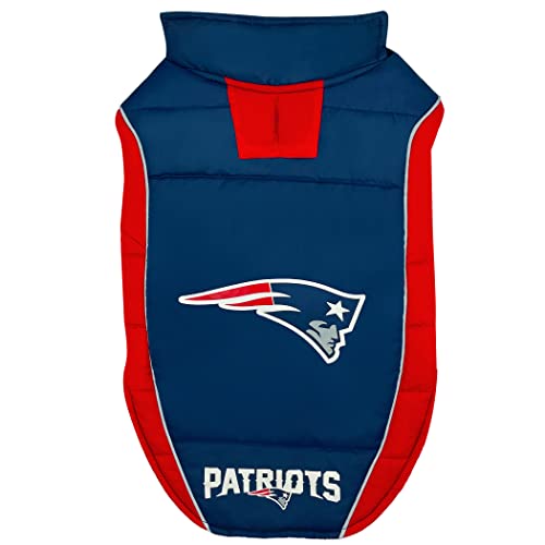 NFL New England Patriots Puffer Weste für Hunde und Katzen, Größe L Lizenziert, gemütlich, wasserdicht, winddicht, warm, für kleine, mittelgroße und große Hunde und Katzen von Pets First