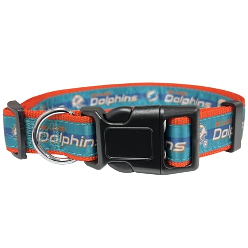 Pets First Hundehalsband mit NFL-Lizenzprodukt Miami Dolphins, Größe XL, strapazierfähig, robust und langlebig, erhältlich in 32 Fußballmannschaften und 4 Größen von Pets First