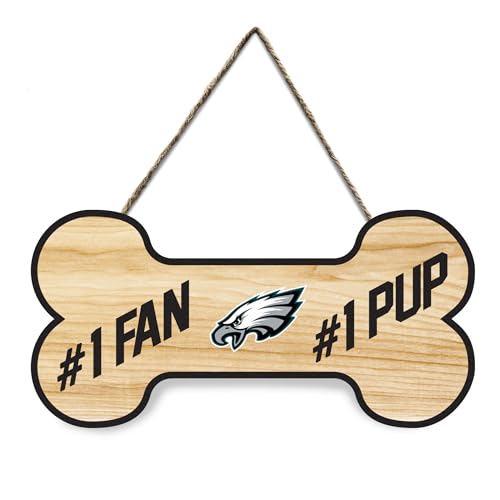 NFL Philadelphia Eagles #1 Fan #1 Welpe wasserdichtes Holzwandschild, sportliches Zaunschild, NFL-Fußball-Fan-Hof-Dekor für Hof, Zaun, Wände, drinnen und draußen mit Ihrem Lieblings-Fußball-Team-Logo von Pets First