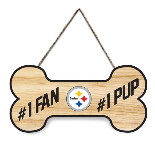 NFL Pittsburgh Steelers #1 Fan #1 Welpe wasserdichtes Holzwandschild, sportliches Zaunschild, NFL-Fußball-Fan-Hof-Dekor für Hof, Zaun, Wände, drinnen und draußen mit Ihrem Lieblings-Fußball-Team-Logo von Pets First