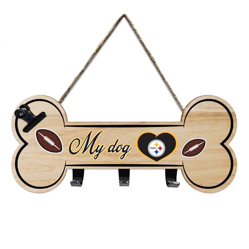 NFL Pittsburgh Steelers Schlüsselaufhänger Knochenform Schild mit Haken, Seil und Clip Sportliches Eingangstür/Zaunschild zum Aufhängen von Schlüsseln, Hüten, Aufhängen von Leine/Halsband, NFL von Pets First