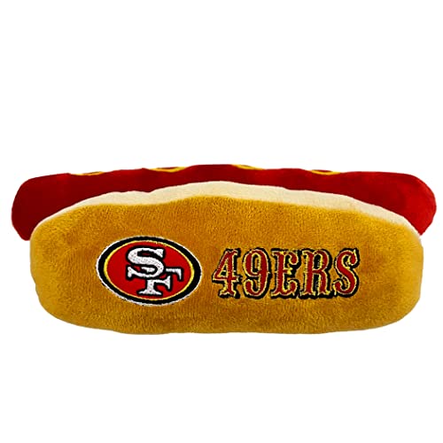 NFL SAN Francisco 49ERS Hot Dog Plüsch Hund & Katze Quietschspielzeug – süßestes Hot-Dog Snack Plüschspielzeug für Hunde & Katzen mit innerem Quietscher & schönem Fußballmannschaft Name/Logo von Pets First