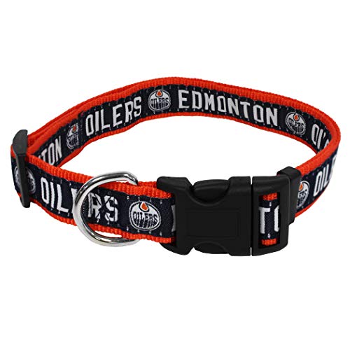 NHL EDMONTON Öl-Halsband für Hunde und Katzen, Größe L – verstellbar, niedlich und stilvoll Das ultimative Hockey-Fan-Halsband von Pets First