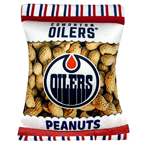 NHL Edmonton Oilers Crinkle Fine Plüsch Hund & Katze Quietschspielzeug - Niedliches Stadion Peanuts Snack Plüschspielzeug für Hunde & Katzen mit innerem Quietscher & schönem Hockey-Teamname/Logo von Pets First