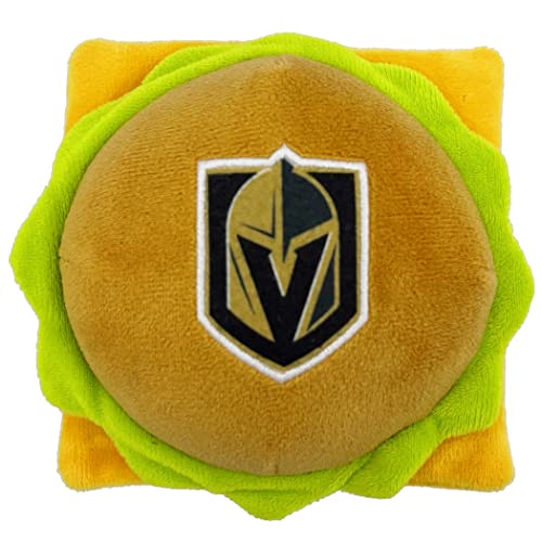 NHL LAS Vegas Golden Knights Käse Burger Plüsch Hund & Katze Quietschspielzeug – süßes Stadion Hamberger Snack Plüschspielzeug für Hunde & Katzen mit innerem Quietscher & schönem Hockey Team Name/Logo von Pets First