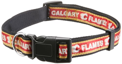 NHL PET Halsband Calgary Flames Hundehalsband, Größe L, Hockey-Teamhalsband für Hunde und Katzen EIN glänzendes und farbenfrohes Hunde- und Katzenhalsband, lizenziert von der NHL von Pets First