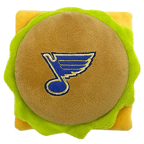 NHL ST. Louis Blues Cheese Burger Plüsch Hund & Katze Quietschspielzeug - Niedliches Stadion HAMBERGER Snack Plüschspielzeug für Hunde & Katzen mit innerem Quietscher & schönem Hockey Team Name/Logo von Pets First