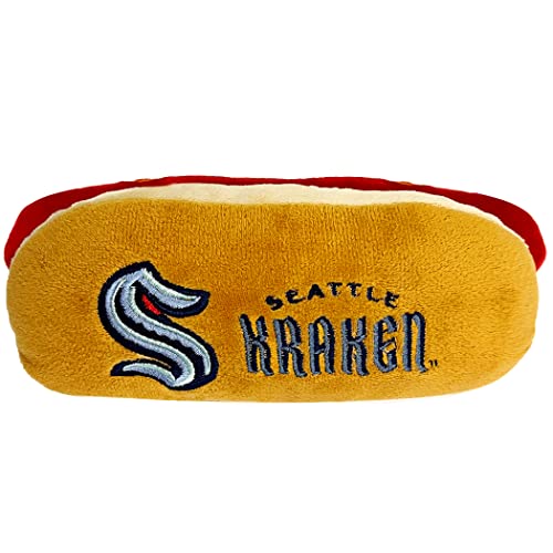 NHL Seattle Krakes Hot Dog Plush Dog & Cat Squeak Toy – süßeste Hot Dog Snack Plüschspielzeug für Hunde & Katzen mit innerem Quietscher & schönem Hockey Team Name/Logo von Pets First